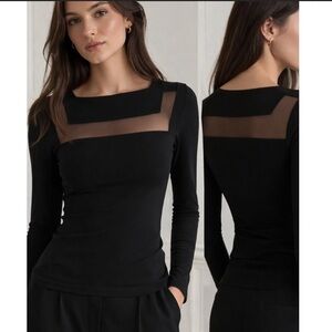 Wolford Black Sheer Mesh Panel Long Sleeve Top Stretch Nylon Fitted  Medium